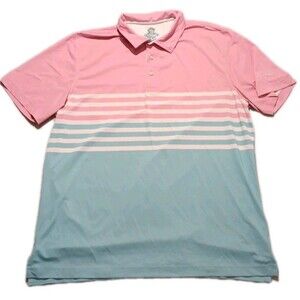 Chubbies Polo Shirt Men's Large Blue Peach Striped Collared Golf Golfing Stretch